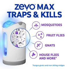 Zevo Flying Insect Indoor Light Fly Trap Starter Kit, Catches House Flies, Fruit Flies, Gnats & More - 1 Device + 2 Cartridges