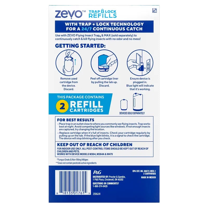 Zevo Flying Insect Trap Refills - 2ct: Indoor Use, Insect Traps, 2-Pack