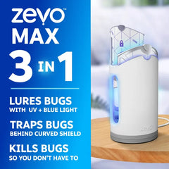 Zevo Flying Insect Indoor Light Fly Trap Starter Kit, Catches House Flies, Fruit Flies, Gnats & More - 1 Device + 2 Cartridges